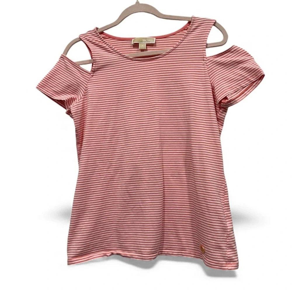 Michael Kors Striped Cold Shoulder Tee size M